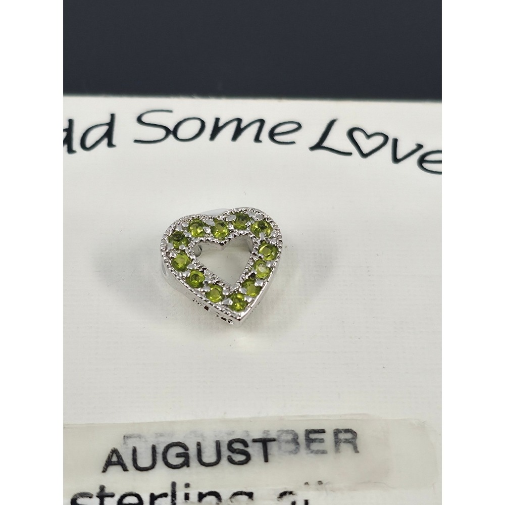 August Birthstone Heart Pendant Sterling Silver Green Peridot Color Charm - Picture 2 of 5